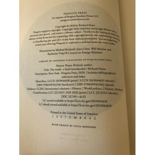 AUTOGRAPHED The World: A Brief Introduction by Richard Haass: New 1st Rep Deutch