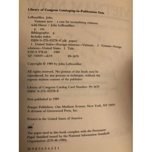 Vietnam Now: A Case for Normalizing Relations with Hanoi AUTOGRAPHED 1st Ed HC