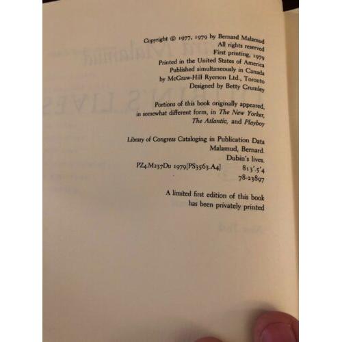 Dubin's Lives -Proper 1st Edition 3rd State Tipped In Page 231 Bernard Malamud
