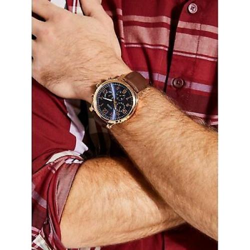 GUESS Brown Leather Chrono-Look Watch - Day, Date, 24 Hour Military Time U1215G1