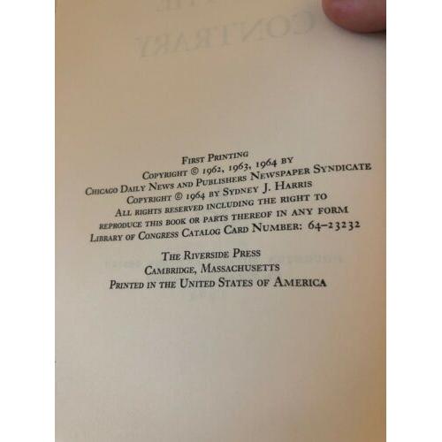 On the Contrary 1st Edition Hardcover Sydney J Harris 1964