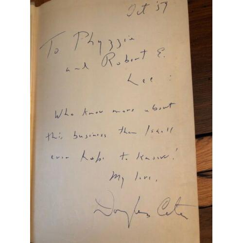 AUTOGRAPHED The Fourth Branch of Government Douglass Cater 1959 1st Edition HC