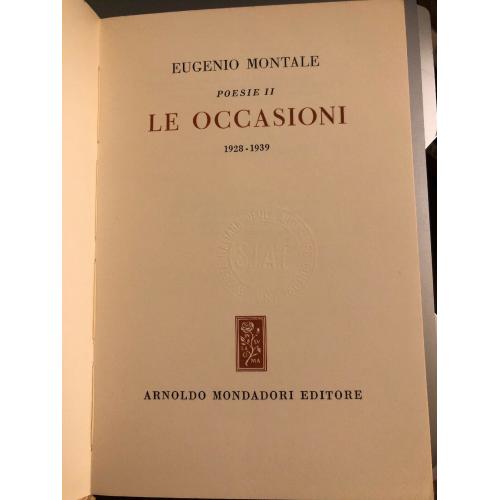 EUGENIO MONTALE POESIE II LE OCCASIONI 1928-1939 MONDADORI c.1949 4th print 1960