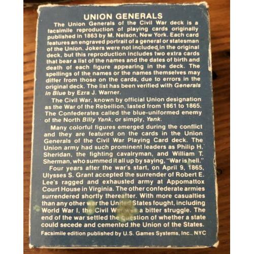 Union Generals Civil War Deck Playing Cards Made in USA 52 +2 Extra