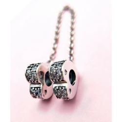 Authentic Pandora Silver 925 Sparkling Arcs of Love Heart Safety Chain 797138 #R