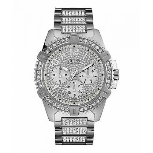 Guess Frontier Quartz Crystal Silver Dial Stainless Steel Watch W0799G1