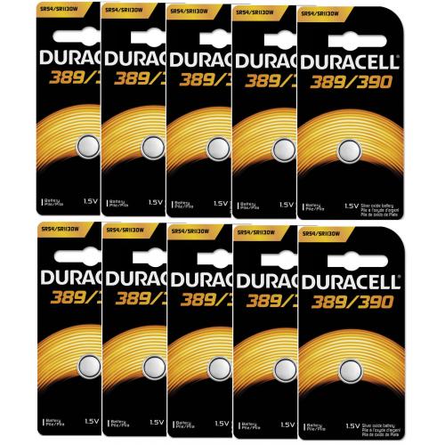 10 Pcs Duracell 390 389 SR54 SR1130W Silver Oxide Watch Batteries