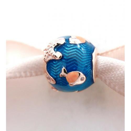 New Authentic Pandora Shimmering Ocean Waves and Fish Star Blue Charm 789004
