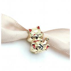  Authentic PANDORA Shine Gold Plated Red Cute Fortune Cat Charm 769271