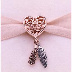 New Authentic Pandora Charm 789068C00 Rose Gold Heart & Feathers Dreamcatcher