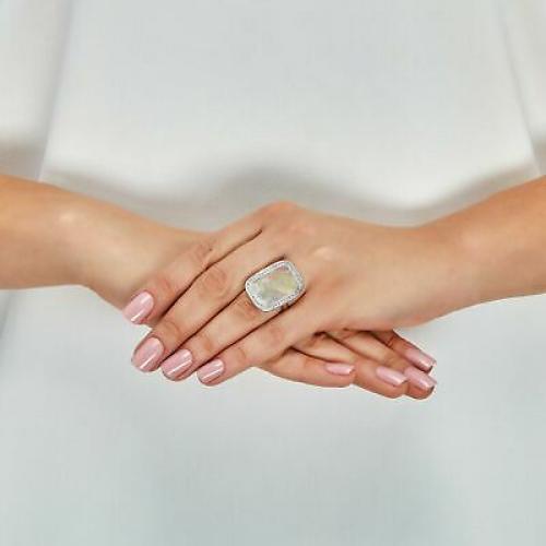 Honora Natural Mother-of-Pearl, White Topaz Ring in Rhodium on Sterling Silver