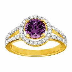 Natural Amethyst & Created White Sapphire Halo Ring, Gold-Plated Sterling Silver