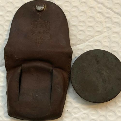 Vintage Boy Scouts “Be Prepared” Knife Sharpener Stone w/ Leather Holder Pouch