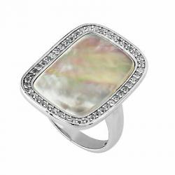 Honora Natural Mother-of-Pearl, White Topaz Ring in Rhodium on Sterling Silver