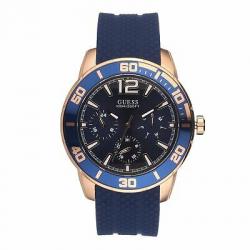 Guess W1250G2 Men's Rose Gold Tone Blue Silicone Band Multifunction Watch