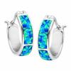 Created Blue Opal Inlay Mini Hoop Earrings in Sterling Silver