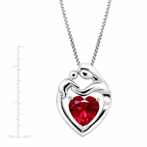 2 1/5 ct Created Ruby Mother & Child Pendant in Sterling Silver