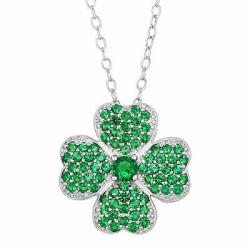 Shamrock Pendant with Green Cubic Zirconia in Sterling Silver
