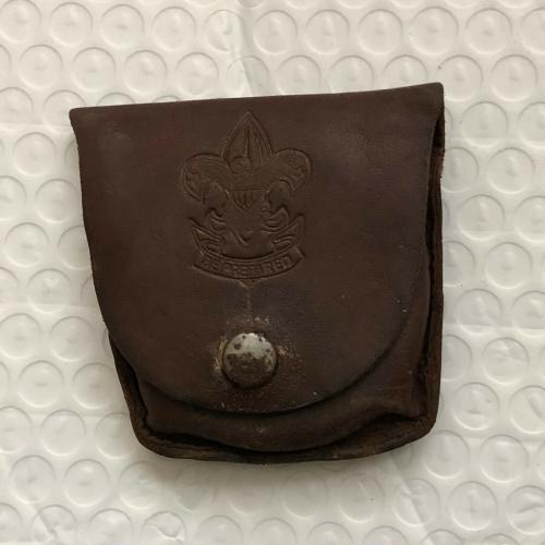 Vintage Boy Scouts “Be Prepared” Knife Sharpener Stone w/ Leather Holder Pouch