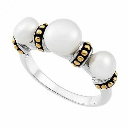 Honora 5.5-7.5 mm Triple Freshwater Pearl 14K Gold Plated Pallini Ring in Silver