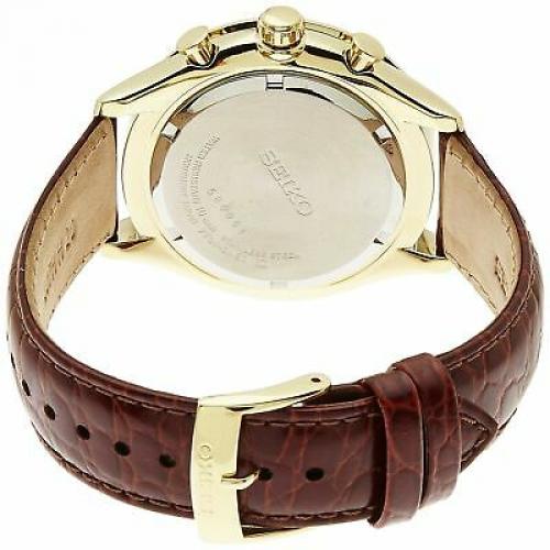 Seiko Chronograph Silver Dial Brown Leather Mens Watch SPC088