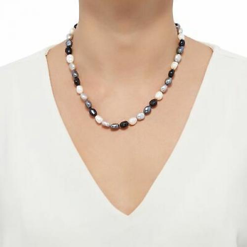 Honora 8-9 mm Tuxedo Baroque FW Cultured Rice Pearl Strand Necklace in Silver