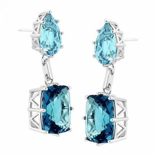 32 ct Created Sky Blue Topaz & Spinel Drop Earrings in Rhodium-Plated Brass
