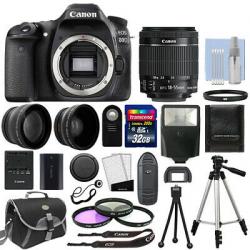 Canon EOS 80D Digital SLR Camera + 3 Lens: 18-55mm IS STM Lens + 32GB Bundle