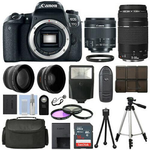Canon EOS 77D SLR Camera + 4 Lens Kit 18-55 STM + 70-300mm + 16GB Top Value Kit