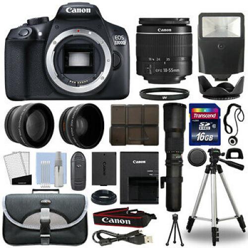 Canon EOS T6 / 1300D DSLR Camera + 4 Lens 18-55mm + 500mm + 16GB Telephoto Kit