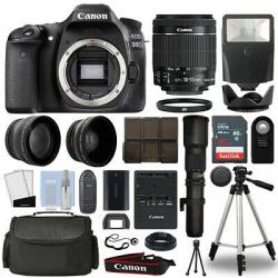 Canon EOS 80D DSLR Camera + 4 Lens 18-55mm IS STM + 500mm + 16GB Telephoto Kit