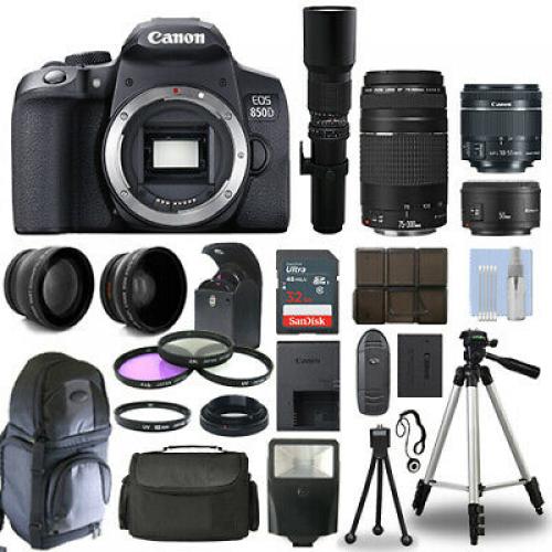 Canon EOS 850D / T8i DSLR + 6 Lens 18-55mm, 70-300mm, 50mm, 500mm + 24GB PRO KIT