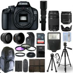 Canon EOS 4000D / T100 DSLR Camera + 5 Lens Kit: 18-55mm+ 70-300mm+ 500mm & More