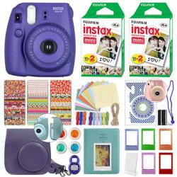 Fuji Instax Mini 8 Fujifilm Instant Film Camera Grape + 40 Film Deluxe Bundle