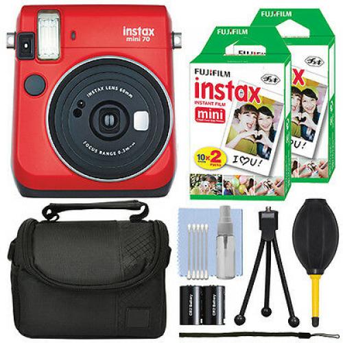 Fujifilm Instax Mini 70 Fuji Instant Film Camera Red + 40 Film Bundle