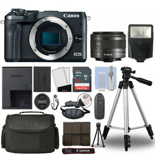 Canon EOS M6 Mirrorless Digital Camera with 15-45mm STM Lens Black + 32GB Bundle