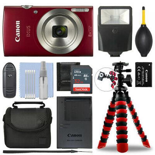 Canon IXUS 185 / ELPH 180 Digital Camera Red + 32GB Deluxe Accessory Package
