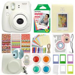 Fujifilm Instax Mini 8 Instant Film Camera White + 10 Film Deluxe Bundle