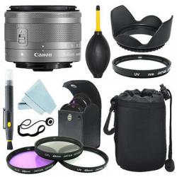 Canon EF-M 15-45mm f/3.5-6.3 IS STM Lens Silver + Filter Kit + Accessory