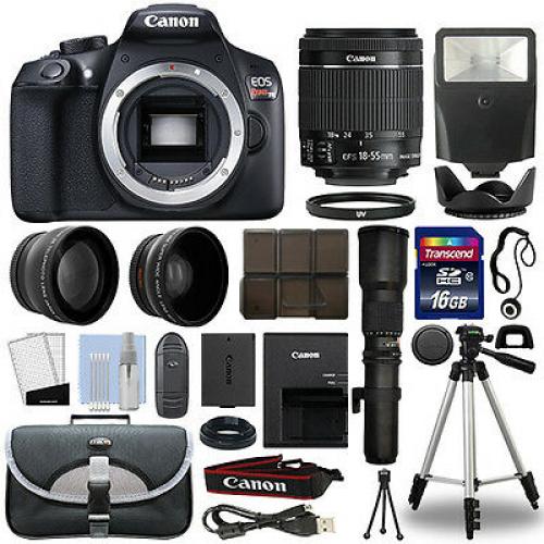 Canon EOS Rebel T6 DSLR Camera+ 4 Lens 18-55mm IS II+ 500mm + 16GB Telephoto Kit