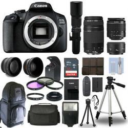 Canon EOS 2000D / T7 DSLR + 6 Lens 18-55mm, 70-300mm, 50mm, 500mm+ 32GB PRO KIT!