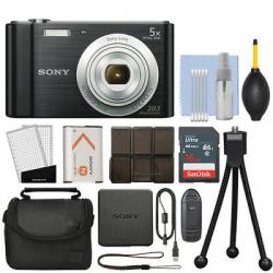Sony Cyber-shot DSC-W800 20.1MP Digital Camera 5x Optical Zoom Black + 16GB Kit