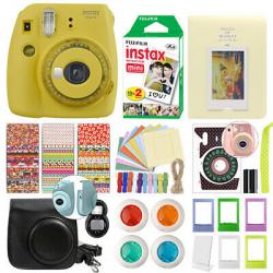 Fujifilm Instax Mini 9 Instant Film Camera Clear Yellow + 20 Film Deluxe Bundle