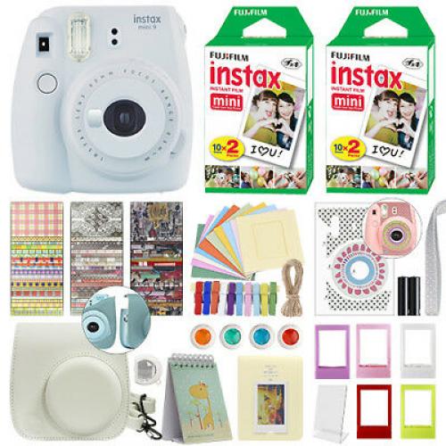 Fujifilm Instax Mini 9 Instant Film Camera Smokey White + 40 Film Deluxe Bundle