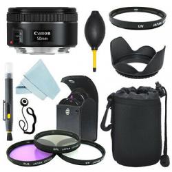 Canon EF 50mm f/1.8 STM Lens + Lens Hood + Filter Kit + Case + Accessory Kit