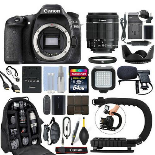 Canon EOS 80D Digital SLR Camera with 18-55mm IS STM Lens + 64GB Pro Video Kit