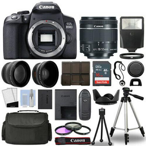 Canon EOS 850D / Rebel T8i SLR Camera + 3 Lens Kit 18-55mm + 16GB + Flash & More