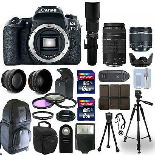 Canon EOS 77D DSLR Camera + 5 Lens Kit: 18-55mm STM + 70-300mm + 500mm and More