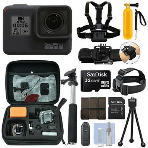 GoPro HERO7 Black 12 MP Waterproof 4K Camera Camcorder + 32GB Action Bundle