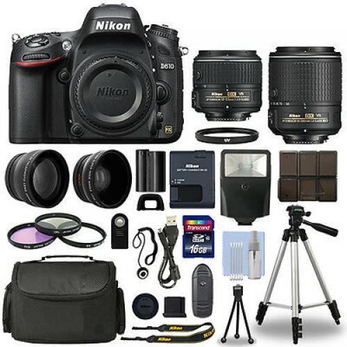 Nikon D610 Digital SLR Camera + 16GB Multi Lens Bundle: 18-55mm + 55-200mm VRII
